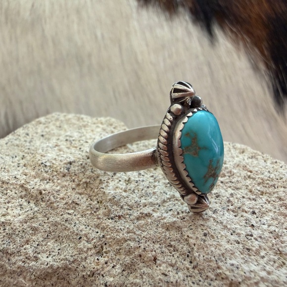 ❤️ Lone Mountain Turquoise Navajo Style Sterling Unisex ADJ Ring Sz 6 to 9 - Picture 3 of 15